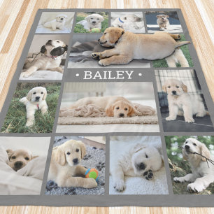 Dog Photo Collage Eenvoudig Modern Grijs en Wit Fleece Deken