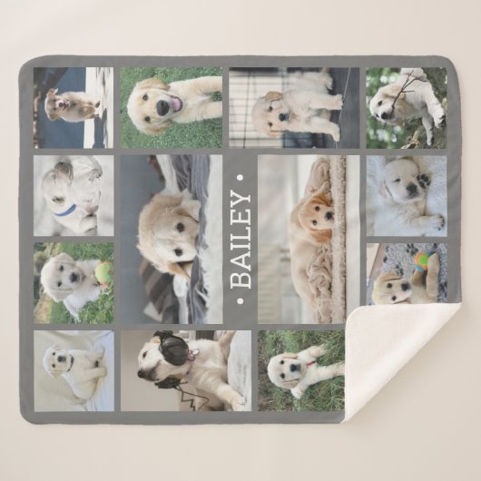 Dog Photo Collage Eenvoudig Modern Grijs en Wit Sherpa Deken (Voorkant (horizontaal))