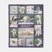 Dog Photo Collage Eenvoudig Modern Paars en Wit Fleece Deken (Voorkant)