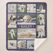 Dog Photo Collage Eenvoudig Modern Paars en Wit Sherpa Deken (Voorkant)
