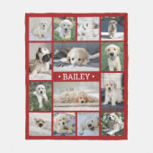 Dog Photo Collage Eenvoudig Modern Rood en Wit Fleece Deken (Voorkant)