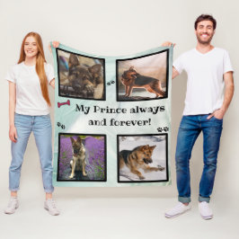 Dog photo collage green memorial fleece deken