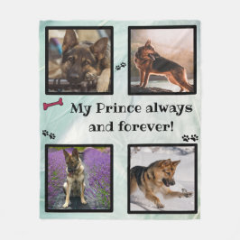 Dog photo collage green memorial fleece deken