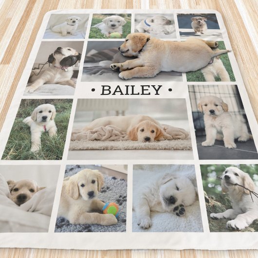 Dog Photo Collage Modern Minimal Zwart-wit Sherpa Deken