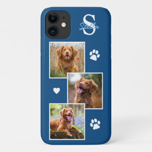 Dog Photo Collage Monogram Blue Pet Case-Mate iPhone Case