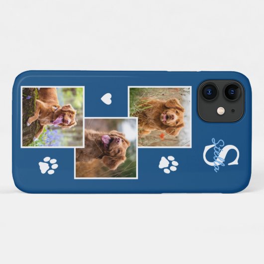 Dog Photo Collage Monogram Blue Pet Case-Mate iPhone Case (Achterkant (horizontaal))