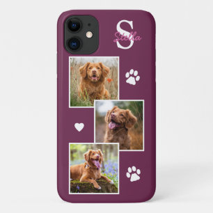 Dog Photo Collage Monogram Magenta Pet Case-Mate iPhone Case