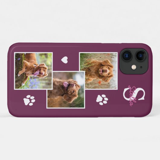 Dog Photo Collage Monogram Magenta Pet Case-Mate iPhone Case (Achterkant (horizontaal))
