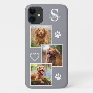 Dog Photo Collage Monogram Silver Gray Pet Case-Mate iPhone Case