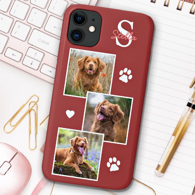 Dog Photo Collage Monogram Terra Cotta Pet Case-Mate iPhone Hoesje