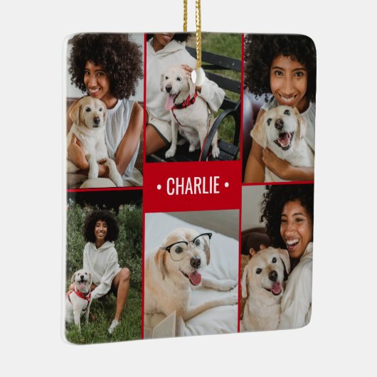 Dog Photo Collage Monogrammed Keramisch Ornament (Rechts)