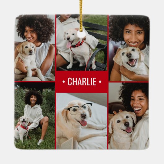 Dog Photo Collage Monogrammed Keramisch Ornament (Achterkant)