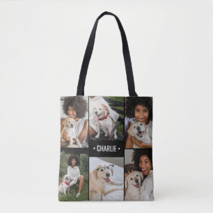 Dog Photo Collage Monogrammed Tote Bag