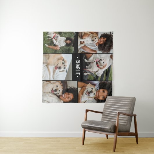 Dog Photo Collage Monogrammed Wandkleed (In Situ (horizontaal))