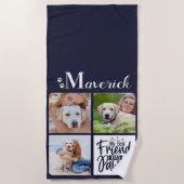 Dog Photo Collage Personalized Monogram Navy Blue Strandlaken (Voorkant)