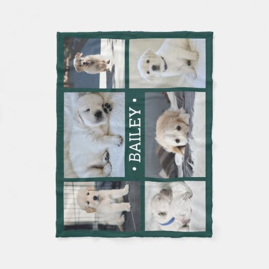 Dog Photo Collage Schattige Eenvoudig Groen en Wit Fleece Deken (Voorkant)