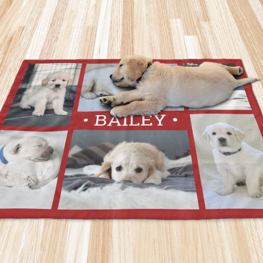 Dog Photo Collage Schattige Eenvoudig Rood en Wit Fleece Deken
