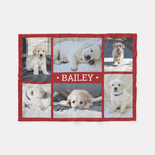 Dog Photo Collage Schattige Eenvoudig Rood en Wit Fleece Deken (Voorkant (Horizontaal))