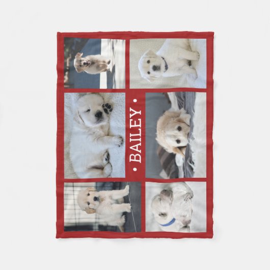 Dog Photo Collage Schattige Eenvoudig Rood en Wit Fleece Deken (Voorkant)