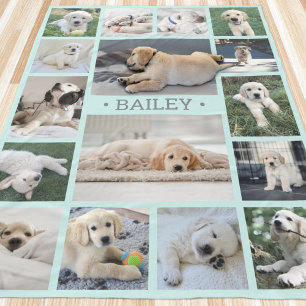 Dog Photo Collage Schattige Modern Blauwgroen Blau Fleece Deken