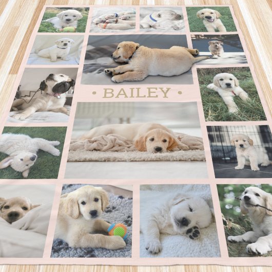 Dog Photo Collage Schattige Modern Blush Pink en G Fleece Deken