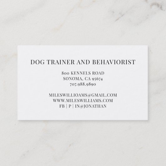 Dog Photo Dog Trainer Behaviorist Visitekaartje (Achterkant)