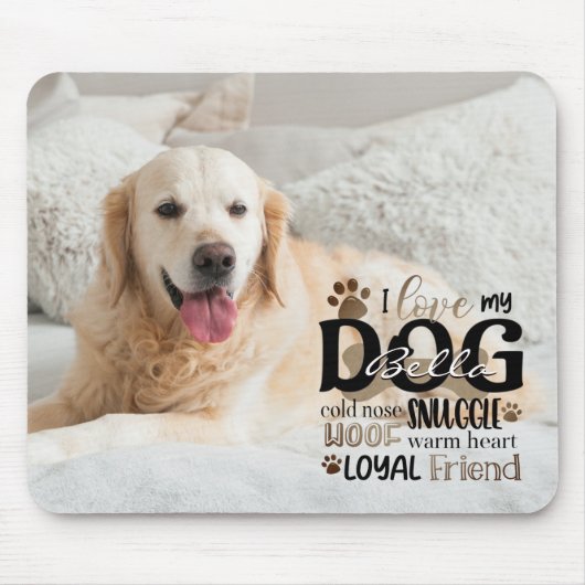 Dog Photo LOVE MY DOG Personalized Word Art Muismat (Voorkant)