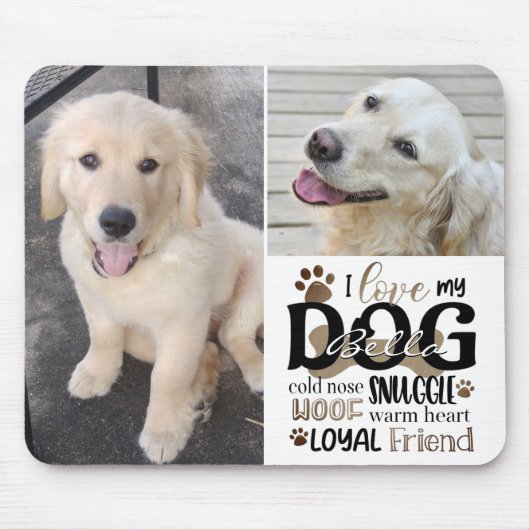 Dog Photo LOVE MY DOG Personalized Word Art Muismat (Voorkant)