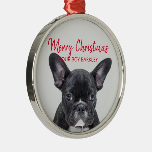 Dog Photo Merry Kerstmis Je jongen of meisje Metalen Ornament (Rechts)