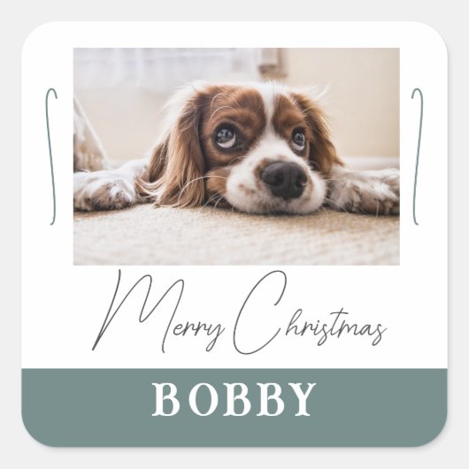 Dog Photo Minimalist Merry Kerstmis Vierkante Sticker (Voorkant)