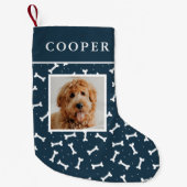 Dog Photo Navy and White Dog Bone Pattern Kleine Kerstsok (Voorkant)
