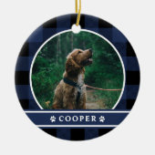 Dog Photo Navy Blue Pset Tartan Keramisch Ornament (Voorkant)