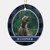Dog Photo Navy Blue Pset Tartan Keramisch Ornament (Links)
