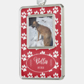 Dog Photo Paw Prints Pattern Red Framed Ornamed Verzilverd Omlijst Ornament (Links)