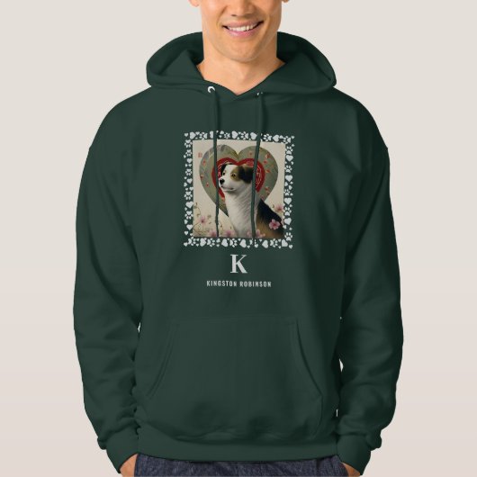 Dog Photo Paws Prints Monogram & Naam Gepersonalis Hoodie (Voorkant)