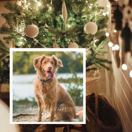 Dog Photo Personalized Merry Christmas Cocktail Servet