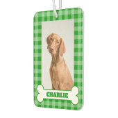 Dog Photo Pet Name in Bone on Green Gingham Plaid Luchtverfrisser (Links)