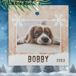 Dog Photo Pet Name Snowflake Waterverf Kerstmis Glas Ornament