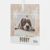Dog Photo Pet Name Snowflake Waterverf Kerstmis Glas Ornament (Voorkant links)