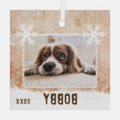 Dog Photo Pet Name Snowflake Waterverf Kerstmis Glas Ornament (Achterkant)