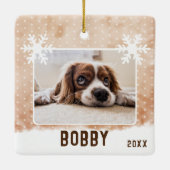 Dog Photo Pet Name Snowflake Waterverf Kerstmis Keramisch Ornament (Achterkant)