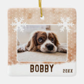 Dog Photo Pet Name Snowflake Waterverf Kerstmis Keramisch Ornament (Voorkant)