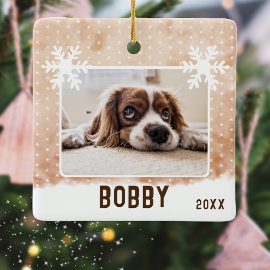 Dog Photo Pet Name Snowflake Waterverf Kerstmis Keramisch Ornament