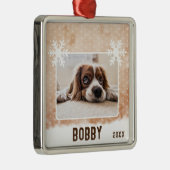 Dog Photo Pet Name Snowflake Waterverf Kerstmis Metalen Ornament (Rechts)