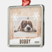 Dog Photo Pet Name Snowflake Waterverf Kerstmis Metalen Ornament (Links)