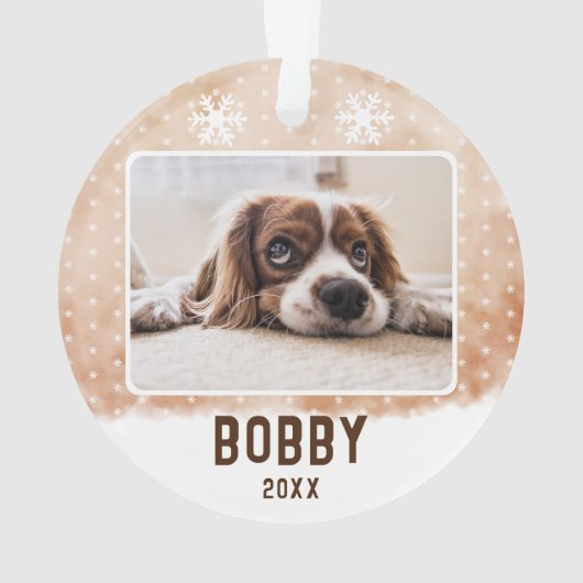 Dog Photo Pet Name Snowflake Waterverf Kerstmis Ornament (achterkant)