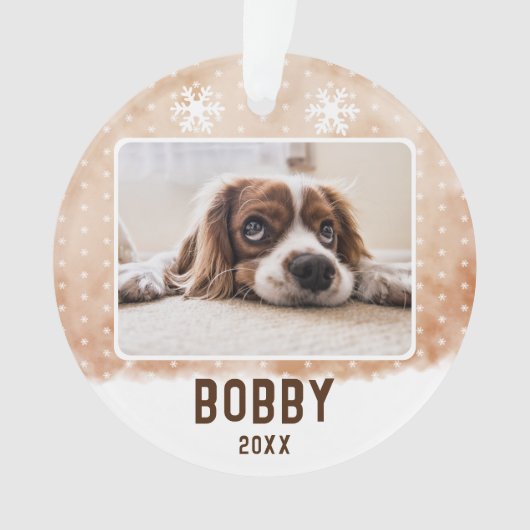 Dog Photo Pet Name Snowflake Waterverf Kerstmis Ornament (voorkant)