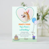 Dog Photo Pet Pawty Birthday Party Design Theme Kaart (Staand voorkant)
