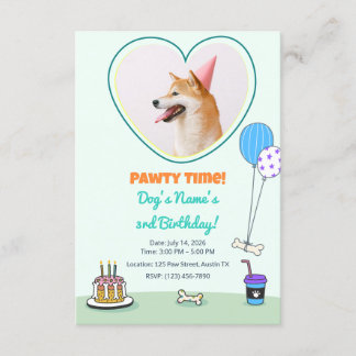 Dog Photo Pet Pawty Birthday Party Design Theme Kaart