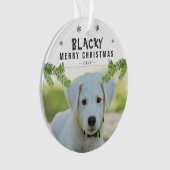 Dog Photo Pine Branch Snowflakes Merry Kerstry Ornament (voorkant)